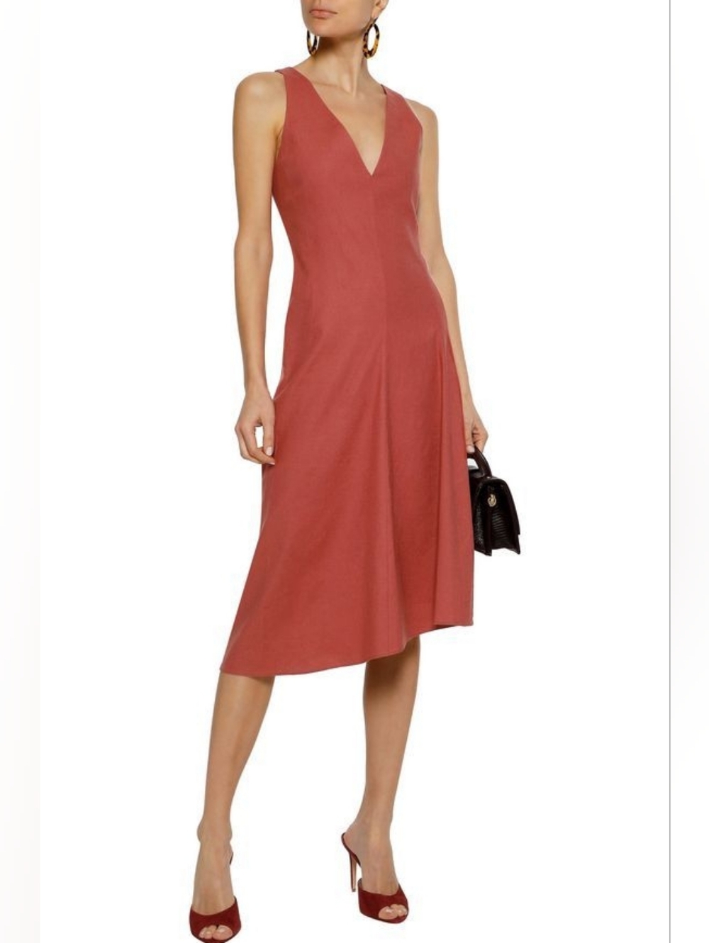 Theory Tadayon Linen Asymmetrical Midi Dress Terracotta Orange A-Line Size 4